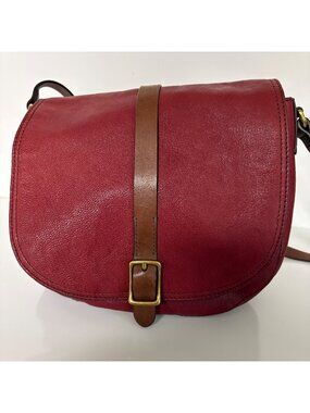 Fossil Leather Crossbody Bag Adjustable Strap Buckle Detail Red Wine Purse